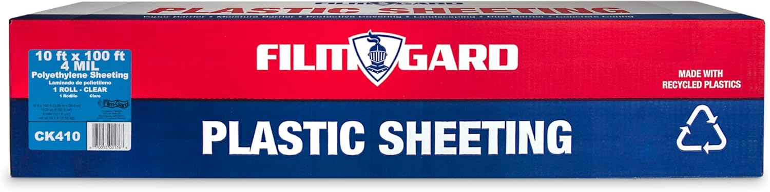 Film-Gard 625922 Construction Plastic Sheeting 10' Width X 100' Length X 4 mil thick, Clear